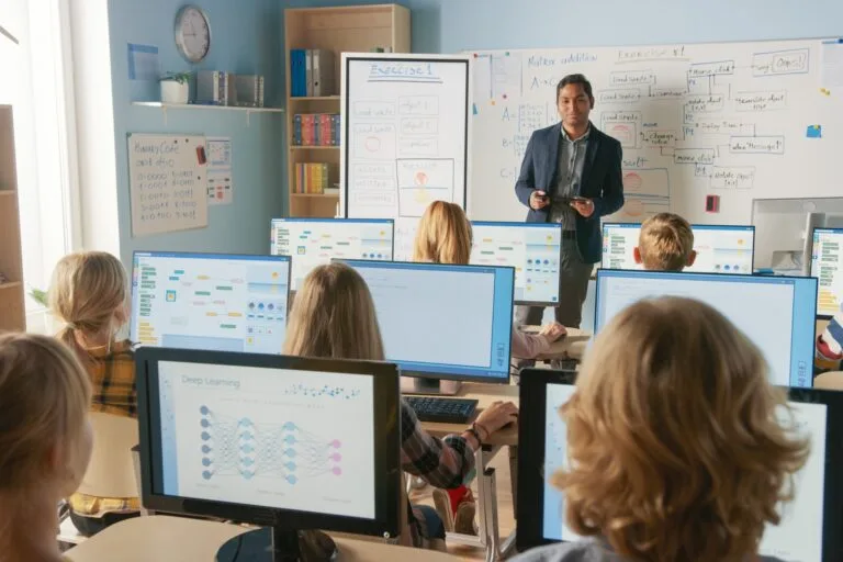 Education dans des classes élémentaires équipées d'ordinateur de bureau